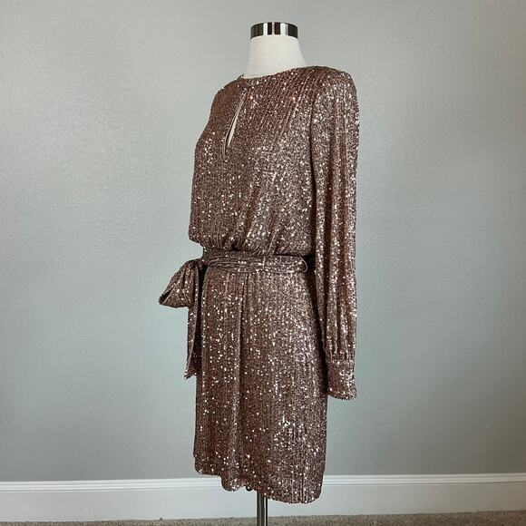 Eliza J Women's Sequined Long Sleeved Mini Sheath Cocktail Dress Gold Size 6 - Picture 4 of 14